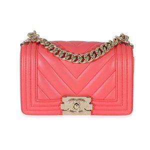 Chanel 19P Red Chevron Quilted Small Boy Bag